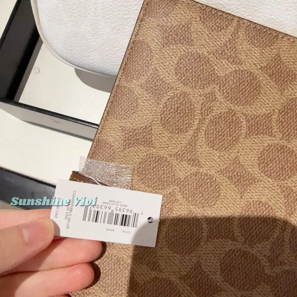 NWT Coach Snap Notebook cz198 Signature Canvas/Smooth leather Gold/Tan/Brown